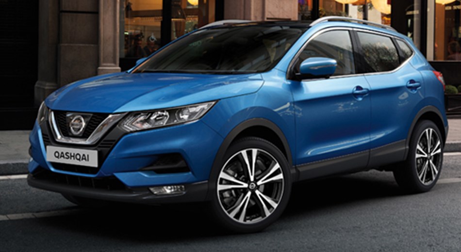 Blue Qashqai parked in street